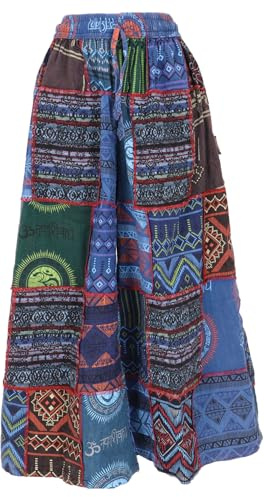 Palazzohose Boho, Baumwolle, Damen, weite Marlene, Schlaghose, taubenblau | Lockere Passform, elastischer Bund, Seitentaschen, vorgewaschenes Material, leinenähnliche Struktur