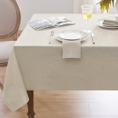 Softalker Abwaschbare Tischdecken 140 x 320 cm Tischdecke Rechteckig aus 210 GSM Leinenoptik Tischtuch Abwaschbar Wasserabweisende Gartentischdecke Beige Table Cloth für Outdoor, Hochzeiten