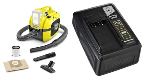 Kärcher Aspirateur Multifonction sans Fil WD 1 Compact, Eau et Poussière, Filtre Cartouche & Chargeur Rapide Power 18V