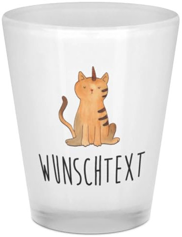 Mr. & Mrs. Panda Personalisiertes Schnapsglas Einhorn Katze - Personalisierte Geschenke, Regenbogen, Glitzer, Unicorn, Hochzeit, Schnapsgläser Personalisiert, Mieze, mit Name, Personalisieren