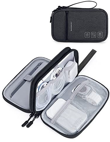 bagsmart Cable Organiser Bag Electronic Accessories Storage Case Holiday Travel Essentials Tech Pouch for Charger,Charging Cable,Flash Drive, Simple Double Layer - Black