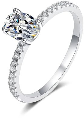 Verlobungsring Damen Weißgold 585, Promise Ring 14K Gold Labor Geschaffener Diamant 2ct Oval Silber Schmuck Größe 53 (16.9)