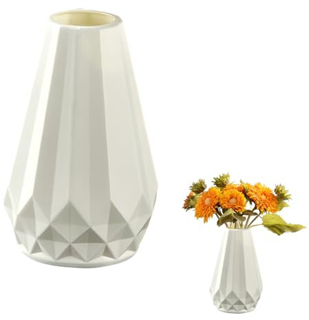 Vase Decorative Unbreakable Plastic Vases for Flowers Tall Modern Flower Vase for Living Room Office Desktop Wedding Decoration (White)