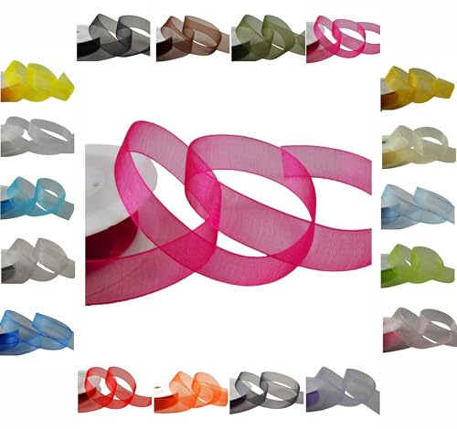 50m / 25m Roll Luxury Organza Woven Edge Ribbon Reel Rolls 3mm, 9mm, 15mm, 25mm, 40mm (Fuchsia, 40mm x 25 Metres)