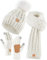 Winuesa Mütze, Schal & Handschuh-Sets für Damen, Beanie Mütze Damen Winter mit Bommel Fleece Gefütterte, Touchscreen Handschuhe Schal Wärmer 3 in 1 Geschenk Set(Weiß)