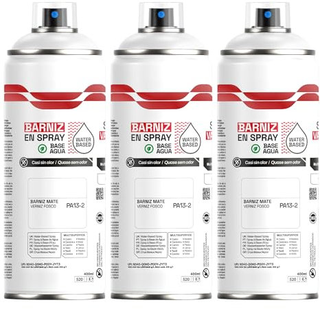 H HANSEL HOME Pintura Spray Base Agua 400ml - Para Muebles, Metal, Plástico y Madera - Ecológica y Sin Olor, Colores Duraderos - Barniz Mate, 3 unidades