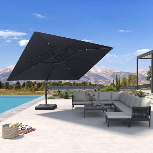 PURPLE LEAF Parasol déporté 3 x 4 m Rectangulaire, Contrôle de la Hauteur en Douceur, Sans Butée Fixe, Parasol De Jardin Extérieur, 8 baleines métalliques robustes, Pour Terrasse, Piscine, Gris acier