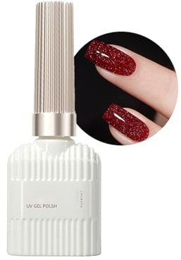 Red Reflective Gel Nail Polish Dark Red Glitter Gel Polish Shiny Diamond Disco Gel Nail Polish Soak Off UV/LED, Long Lasting Chip Resistant Glitter Red Gel Nail Polish for Nail Starters at Home