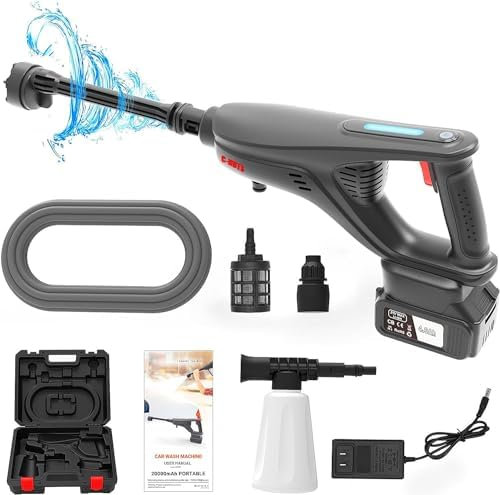 pressure washer, Portable washer with 20000 mAh Battery and Brushless Motor,6-in-1 Adjustable Nozzle and Storage Case.1080PSI pressure washer gun for Car, Home Cleaning and Garden Watering.