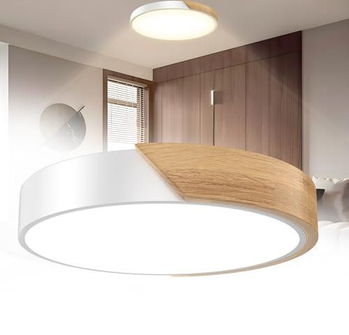 HENGMEI 96W Led Deckenlampe Holz Rund Dimmbare Deckenleuchte Led Lampen Licht 2800K-6500K Deckenlampen Für Wohnzimmer Schlafzimmer Badezimmer (Weiß Rand)