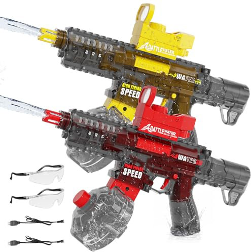 2er Set Wasserpistole Elektrische Spritzpistole, Wiederaufladbar Elektrische Wasserpistole Große Kapazität, Wassers Pistole Spielzeug im Freien für Kinder und Erwachsene Strandpool (Gelb & Rot)