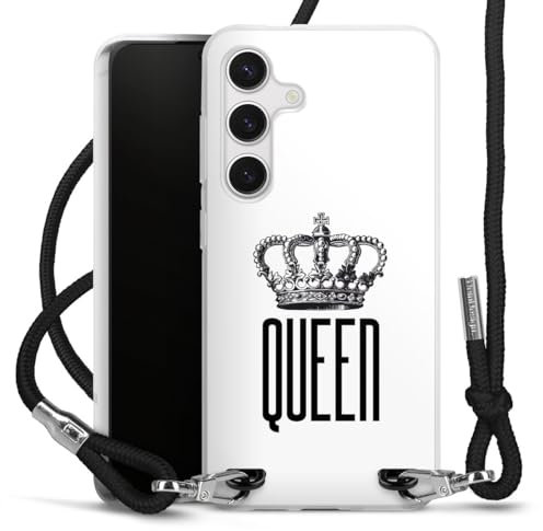 Carry Case kompatibel mit Samsung Galaxy S24 Hülle mit Band Handykette zum Umhängen schwarz Queen Königin Krone