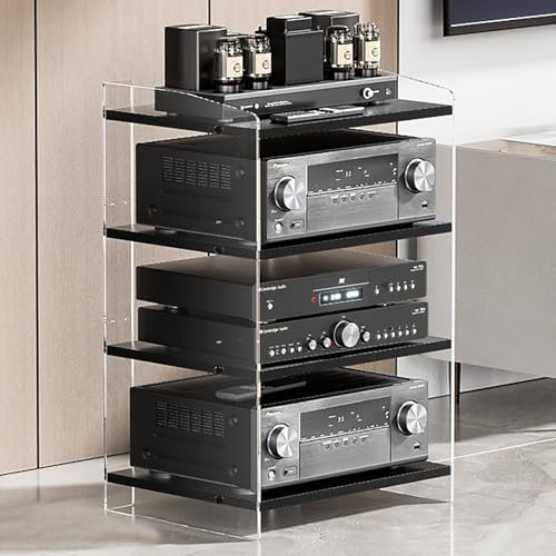 Mobile Stereo Hi Fi Rack In Acrilico,Mobile Stereo A 3/4 Livelli Regolabili ,Scaffalature Audio-Video,Piccolo Mobiletto Stereo E Supporti Audio-Video Trasparente,Adatto Per Lettori Dvd(Transparent/bla