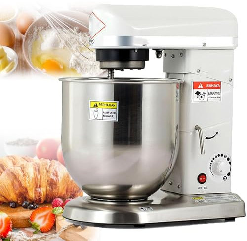 Batteur Sur Socle Professionnel Avec Bol De MéLange De 5L/7L/10L, Batteur éLectrique Multifonctionnel Avec Batteur Et Crochet PéTrisseur, Batteur De Cuisine Commercial,White-7L