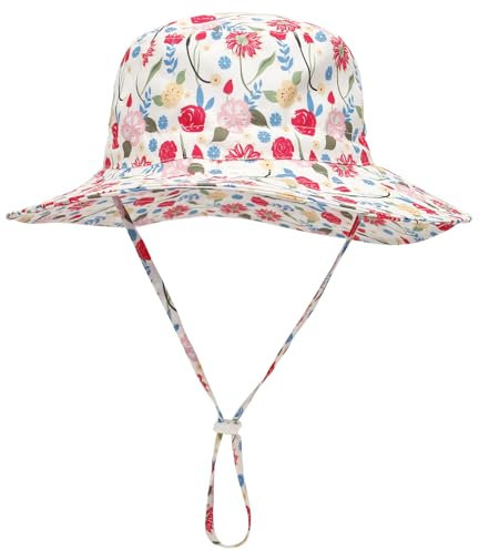 Malaxlx Cappello da sole unisex per bambini, cappello da pescatore, cappello estivo, a tesa larga, per ragazze e ragazzi, Fiore rosa, 0-6 Mesi