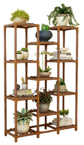 SFSLBFB Mehrschichtiges Pflanzenregal, Pflanzenständer aus Holz, modernes hohes Eckregal, mehrere Blumentopfhalter, Pflanzgefäßregal für Terrasse/Garten/Balkon/Wohnzimmer, drinnen und draußen (K5)