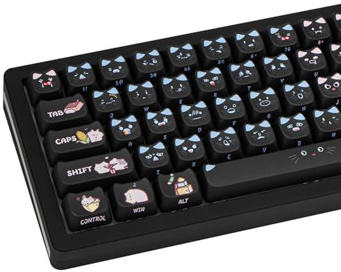 GEKUCAP Black Cat Shaped Keycaps, 133 Keys Cute Mao Profile Keycap Dye-Sublimation, Custom Pink and Blue PBT Keycaps for Cherry Gateron MX Swithes Mechanical Gaming Keyboards
