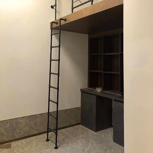 KHLMSRXJ Black Metal Loft Bed Ladder - Heavy Duty Wall Mounted Hanging Ladders - Industrial Iron Pipe Bunk Bed Ladder Universal Tall Bed Side Ladder - Customizable Size(110cm/43in)