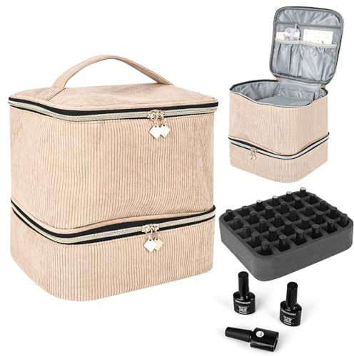 bssmmai Sac de rangement pour vernis à ongles, double couche, boîte de rangement pour 30 bouteilles et lampe à ongles (rose), Sac de rangement pour vernis à ongles, Sac de rangement pour vernis à