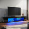 ELEGANT TV Stand Cabinet Unit with 16 RGB LED Lights, High Gloss Modern Black TV Stand with Open Glass Storage Shelves and 2 Rear Storage Compartments for Living Room, Bedroom 1600x390x300mm