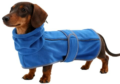 TARFEPA Warm Fleece Dachshund Coats, Dachshund Sweater, Miniature Dachshund Sausage Dog Clothes Jacket, Wiener Corgi Pullover with Adjustable Bands (Blue, M)