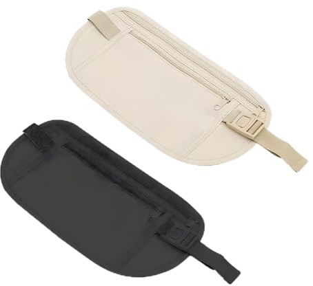 2 Cinturones Dinero Ocultos, Riñonera Viaje Resistente Agua Pasaporte | Tela transpirable ligera, cremallera segura oculta, bloquea humedad sudor, guarda efectivo documentos, ajustable