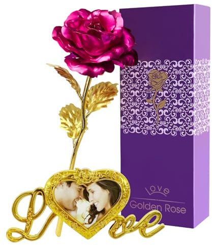 Cadeau de la Saint-Valentin, Fleur Rose 24K – Rose éternelle à longue tige en or artificiel créatif avec boîte et sac cadeau – Souvenir élégant parfait pour la fête des mères, de mariage (Red - A)