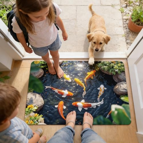 Optical Illusion Rug 3d, Non-Slip Fun Fishpond Pattern Doormat, 3D Trap Optical Visual Illusion Rugs, Non-Slip Playroom Floor Carpet Mat For Indoor Outdoor Bathroom Bedroom Kitchen Entrance Front Door