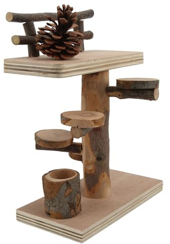 CHICIRIS Hölzernes Hamster-Kletterplattform-Spielzeugset Zur Verbesserung der Sportlichen Fähigkeiten für Hamster-Spielplatzaktivitäten – Apfelholz, Tannenzapfen, 19 X 10 X 24 cm