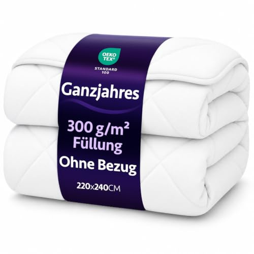 FORMEYA Bettdecke 220x240 cm – Große Steppdecke für das ganze Jahr – Mikrofaser Ganzjahresdecke mit 300 g/m² Silikonfüllung – Beidseitig Nutzbar, Antibakteriell & Ohne Beziehen – Weiß