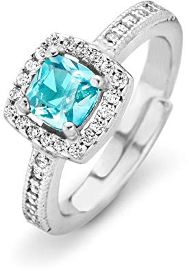 Orphelia Damen-Ring 925 Silber rhodiniert Zirkonia blau Quadratschliff Gr. 56 (17.8)-ZR-7199/TO/56