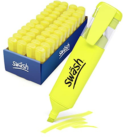 Swäsh HLP48YW Premium Highlighter Pens for Schools and Students – Wedge Tip – Neon Yellow (48 Pack of Markers)