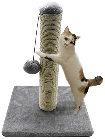 Unibos | Cat Scratching Post | Cat Activity Centre | Kitty Climbing Tree | Kitten Play Tower with Hanging Toys | Natural Sisal White | 40cm