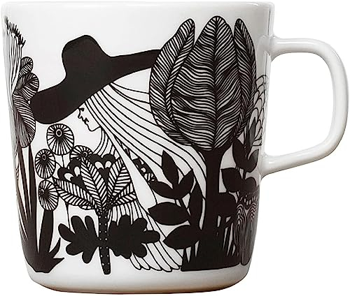 Marimekko - Siirtolapuutarha - Oiva - Becher/Henkelbecher/Kaffeetasse - 0,4 l - weiß/schwarz/orange