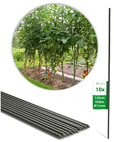 Novatool 10 Pflanzstäbe 120 cm grün 11 mm Durchmesser Rankstäbe Rankhilfe Tomatenstäbe Blumenhalter