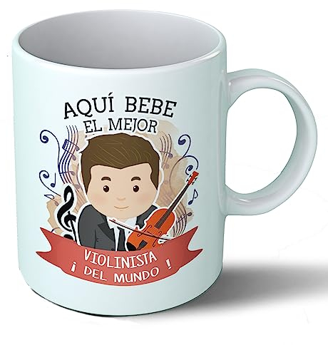 Planetacase - Taza Violinista - Regalo Original - Cerámica Alta Resistencia 330 mL - Apta Microondas y Lavavajillas - Ideal Música y Músicos, Violinista, Él