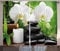 ABAKUHAUS Spa Rustikaler Gardine, Orchideen Zen Steine Natur, Schlafzimmer Kräuselband Vorhang mit Schlaufen und Haken, 280 x 175 cm, Weiß Anthrazit grau Grün