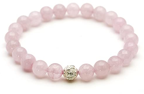 BERGERLIN Rosenquarz Armband - Perlenarmband aus echtem Naturstein mit 925 Sterling Silberperle