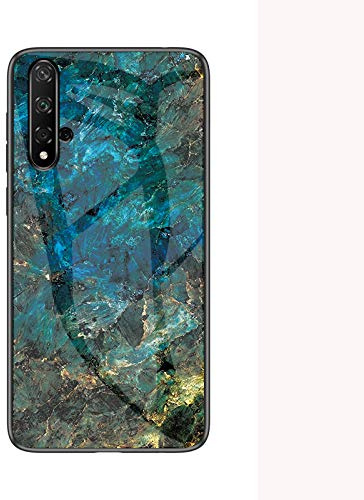SHIEID Hülle für Huawei Nova 5T Hülle,Marmor Gehärtetem Glas & Silikon Rand Hybrid Hardcase Stoßfest Kratzfest Handyhülle Dünn Case Handyhülle für Huawei Nova 5T (Blau)