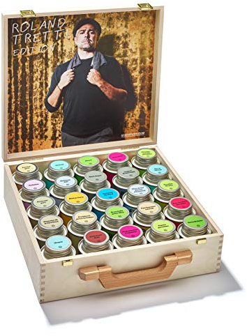 Roland Trettl´s Lieblingsgewürze in schöner Holzbox I 25 Edle Gewürze Geschenkbox I Gewürzset für Mann Frau I 25 x Gewürzmischungen in 170 ml Weißblechdosen I LIMITED EDITION
