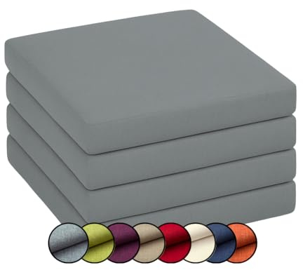 chilly pilley Stuhlkissen Gartenkissen Gartenstühle Stuhlauflage Stuhlpolster Sitzkissen Abnembar Bezug Mit Reißverschluss Auflage Set Garten Kissen (4er Set 40x40x5, Silber)