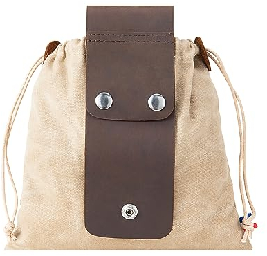 Tasche für Futtersuche Zusammenklappbar für Wandern, Faltbare Canvas Bushcraft-Tasche aus Leder und Leinwand mit Kordelzug für Camping Radfahren Klettern,Khaki