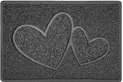 Nicoman Double Heart Embossed Shape Door Mat Dirt Trapper PVC Spaghetti Mat Washable Quick Drying Barrier Doormat-Dark Grey (Watertight Rubber-Back)-Small (60x40cm)