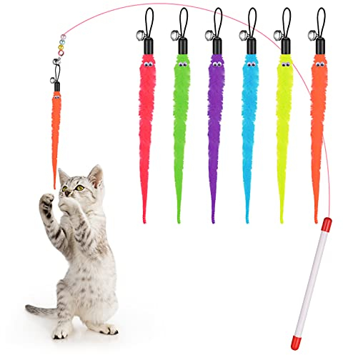 Molain Katzenspielzeug, interaktives Katzenspielzeug, Bunte Stoffbandstäbe, Katzenschnurspielzeug, Katzenspielzeug für Innenräume, interaktiv, Haustierspielzeug für Kätzchentraining, Katzenzubehör