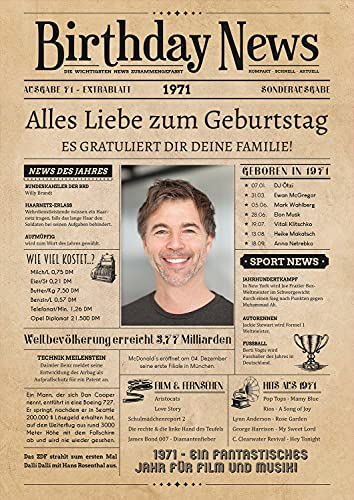 PRINTALA Geburtstagszeitung - personalisiert mit Deinem Text & Foto | Jahrgang nach Wahl | Posterdruck (1971)