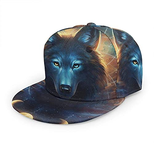 Oaieltj Unisex Baseball Cap Erwachsene Teens Adjustable Snapback Flat Brim Baseball Cap Cool Hip Hop Hat, Galaxy Psychedelic Wolf Night Sky Space, One size