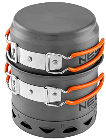 NEO TOOLS 2-in-1-Topfset Topf mit Kühlkörper, Topfes 0,9l, Bratpfanne 0.5l, Reisetasche, klappbarer Griff, isoliert, 268g, Material eloxiertes Aluminium, Lebensmittelzulassungszertifikat LFGB