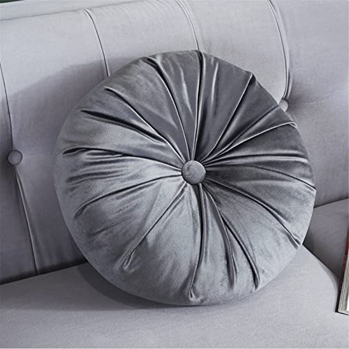 YQYAZL Rundes Wurfkissen, 33 cm, Kürbis-Samtkissen, Bodenkissen, handgefertigt, Stuhlkissen, Heimdekoration für Couch, Stuhl, Bett, Auto, Dekoration, Grau