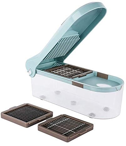 Affettatrice per Verdure Multifunzione Manuale Verdura Frutta Pressa Tritatutto Affettatrice Mandolina Cutter 3 Lame per dadini Patate Aglio Pelapatate Grattugia Dicer Utensili da