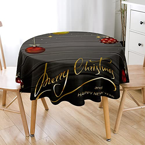 Hiseng Modernes Luxus-Weihnachten Gedruckt Weihnachten Tischdecke, Wasserdicht Abwaschbar Polyester Tischdecke für Küche Garten Rund Esstisch, Weihnachtsdeko Tischdecke (Weihnachtskugeln,100cm)